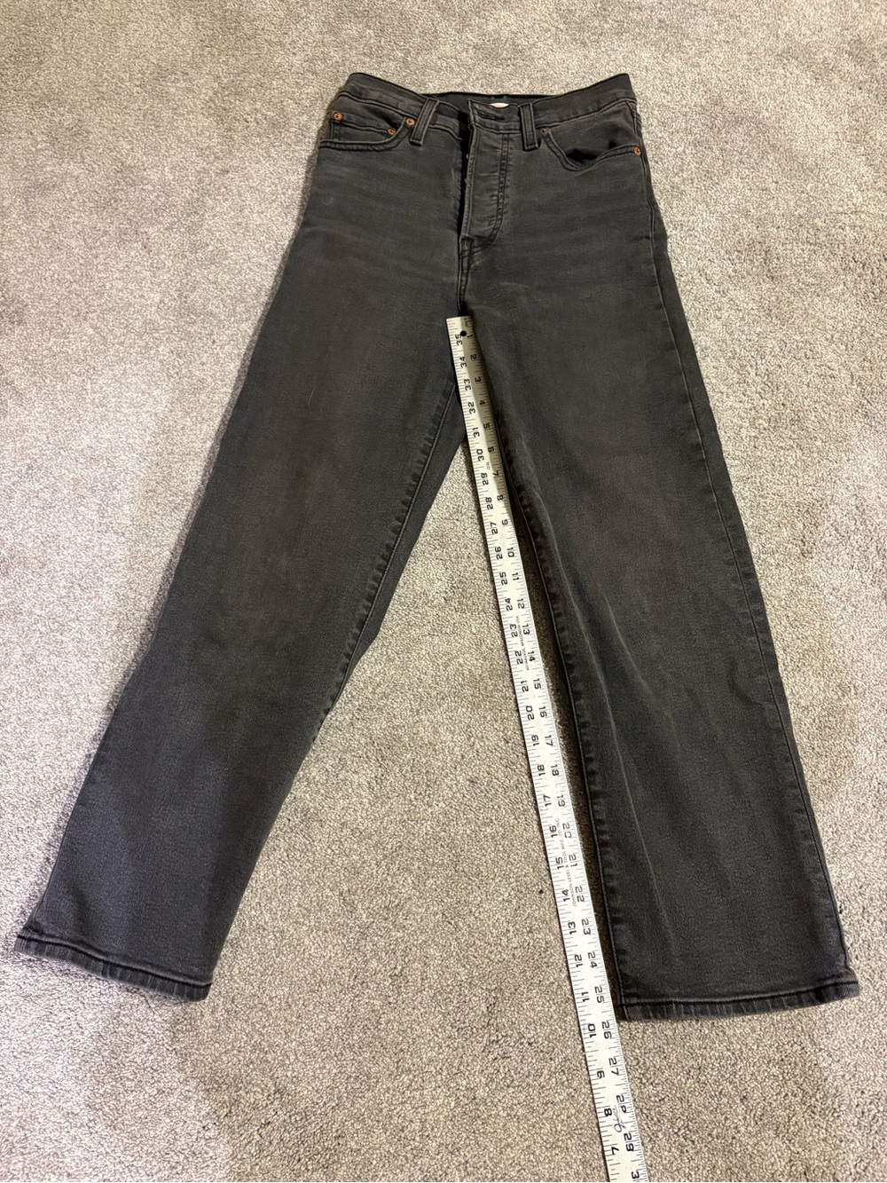 Levi's Premium Ribcage Straight Ankle Jeans Washed Black Denim Size 25 High Rise